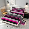 thumbnail image 2 of Manfei Abstract Brushstroke Stripe Bed Sheets, Neon Pink Gray Fuul Size Sheets, Pink Black Gray, Black Reversible 4pcs1 Flat Sheet + 1 Fitted Sheet + 2 Pillowcases, 2 of 6
