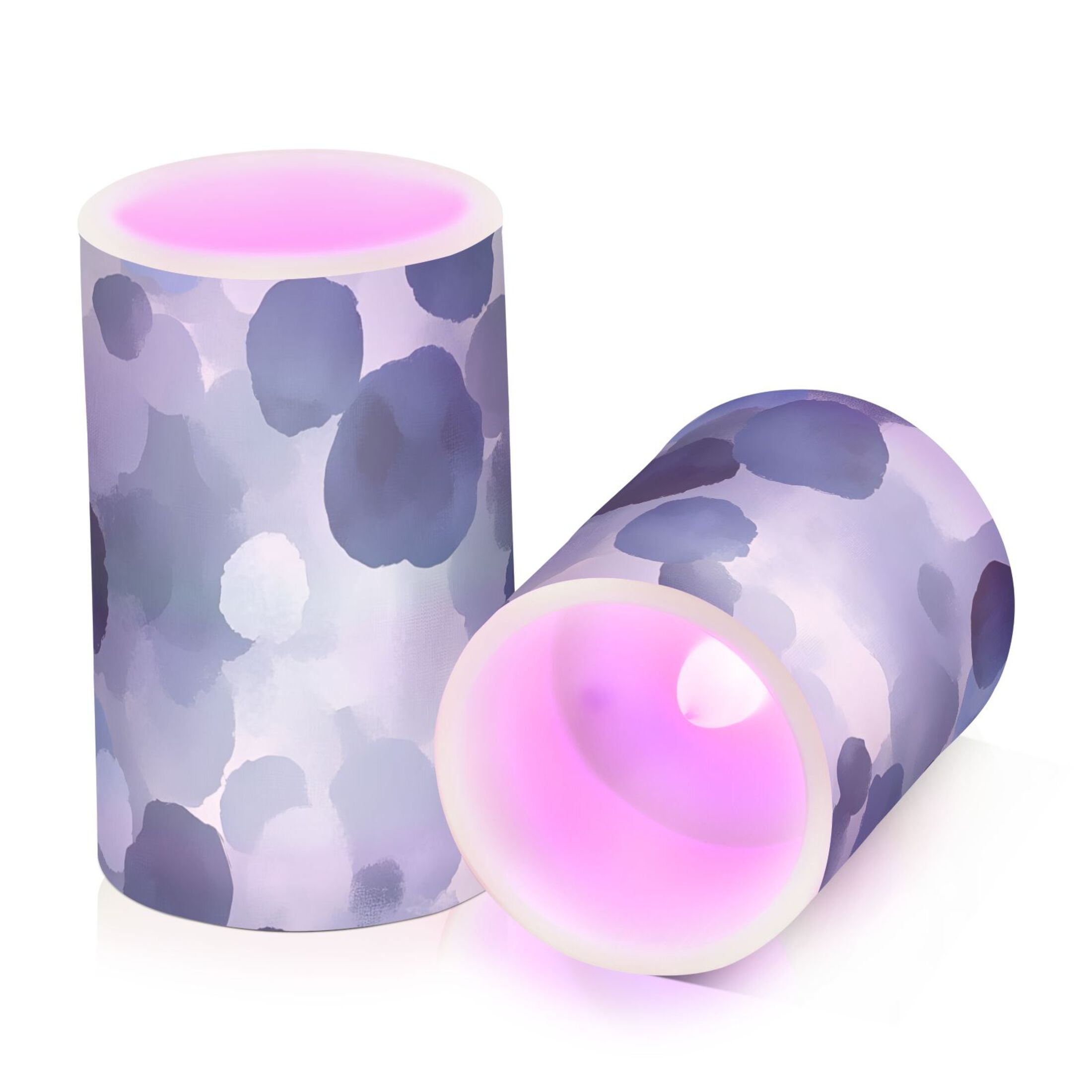Watercolor Blue and Gray Dots Flickering Flameless Candles Battery Operated with Remote Timer LED Pillar Candles Set of 2