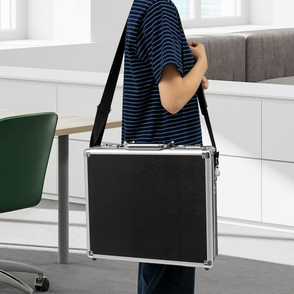 Premium Aluminum Alloy Locking Briefcase with Combination Lock, Sponge Padding, and Tool Lock for Secure Storage of Documents, Laptops & Valuables - Black