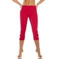 thumbnail image 2 of Capri Leggings for Women Summer Yoga Capris Side Ruched Cut-Out High Waisted Soft Casual Workout Legging Shorts (L, Red), 2 of 7