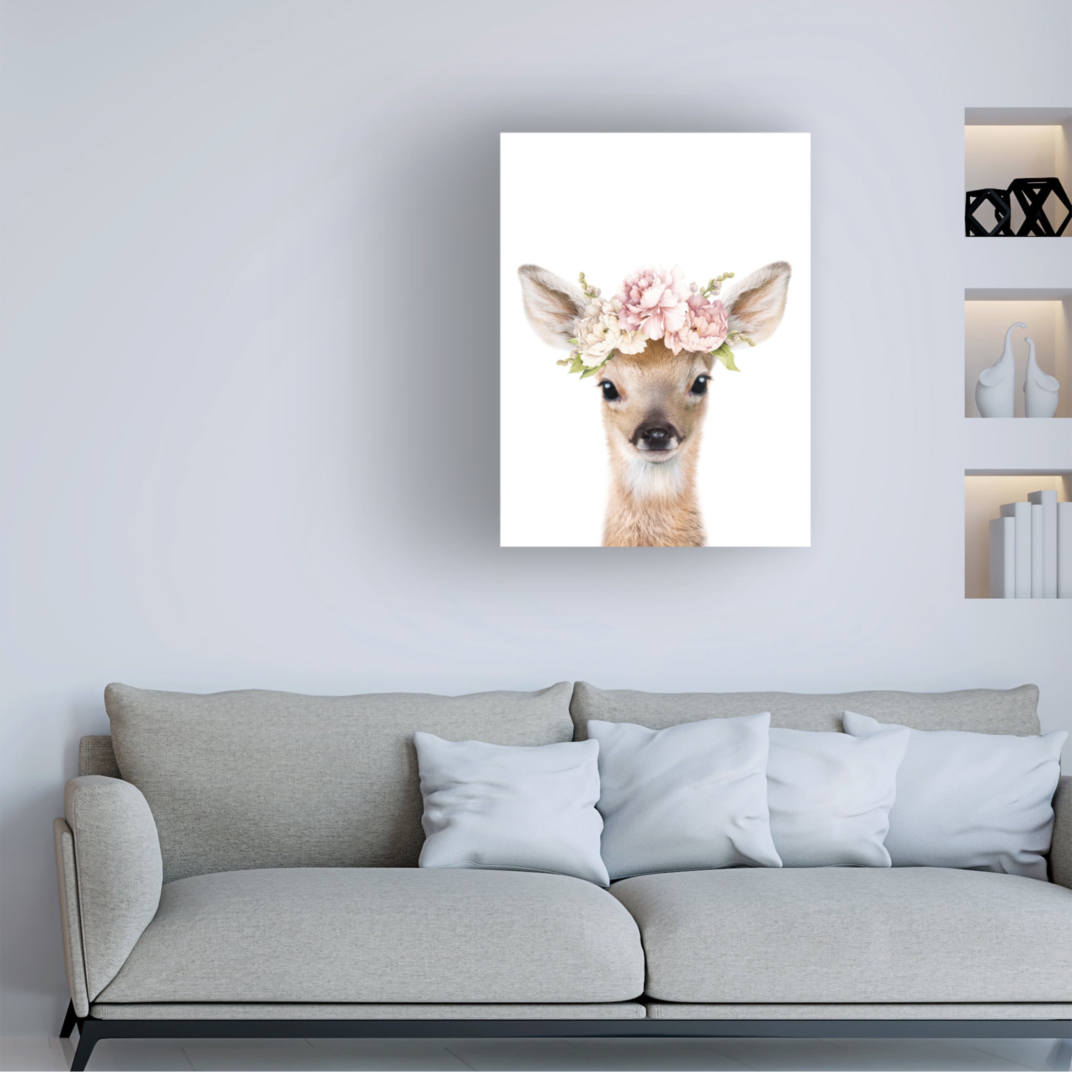 Trademark Fine Art Lola Peacock  Floral Baby Deer Canvas Wall Art