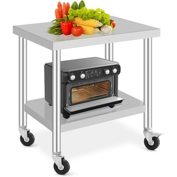 Pinypikaka Stainless Steel Table with Caster Wheels, Food Prep Table for Kitchen, Commercial Heavy Duty Metal Table with Adjustable Undershel, Stainless Steel Work Table for Laundry Hotel