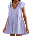thumbnail image 1 of SEAOPEN Robe Asymétrique pour Femmes Taille Empire Robe d'Été Décontractée Col en V Violette,L, 1 of 8