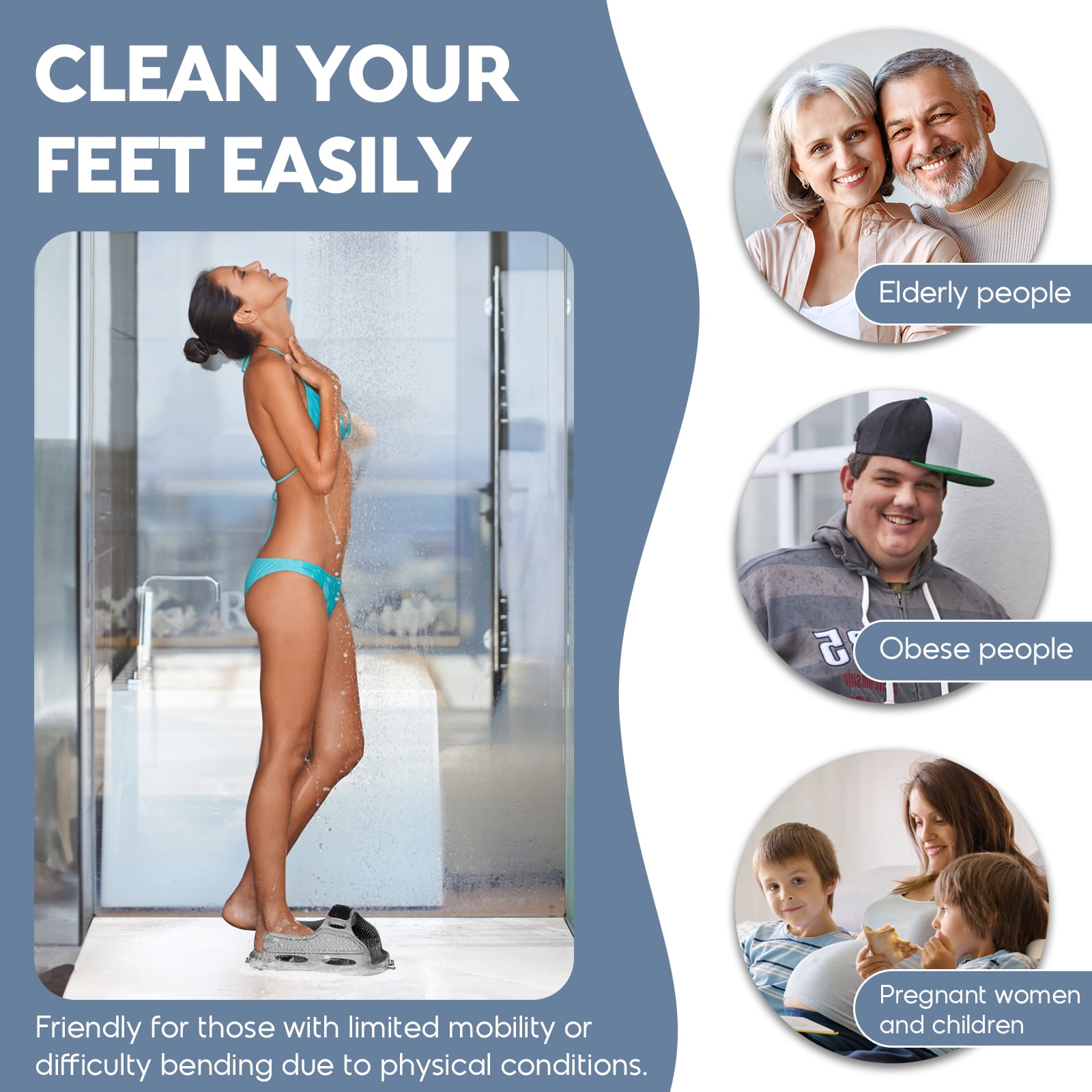 Aukfa Shower Foot Scrubber, Non-Slip Foot Washer Slipper Care for Exfoliating and Cleaning, Gray, 1 Piece