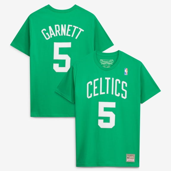 Men's Mitchell & Ness Kevin Garnett Kelly Green Boston Celtics Hardwood Classics Stitch Name & Number T-Shirt