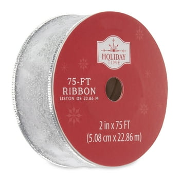 Holiday Time Silver Glitter Snowflake Ribbon, 2" x 75'