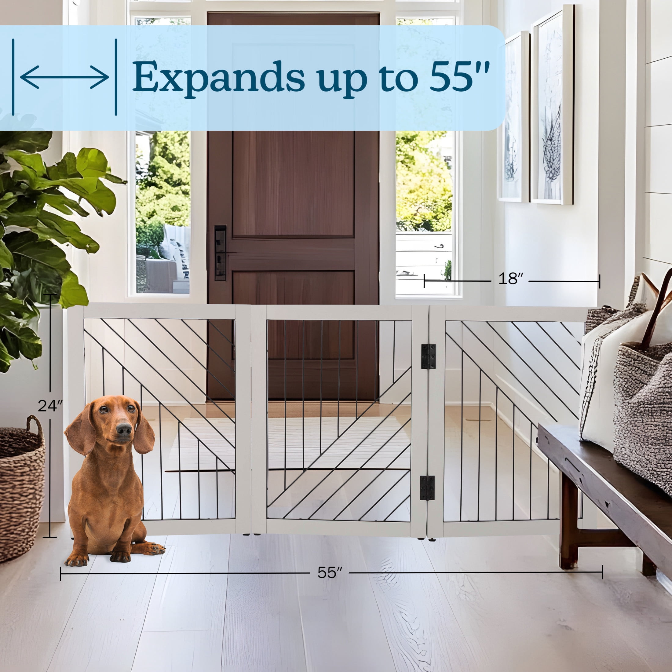 PETMAKER 3-Panel Freestanding Dog Gate - 55x24-Inch Foldable Indoor Pet Fence (White)
