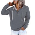thumbnail image 1 of WEAIXIMIUNG Chandails en Molleton Graphiques pour Femmes Grande Taille Automne et Hiver Style de Rue à la Mode Couleur Unie Col à Boutons Poche Cordon de Serrage Chandail à Capuchon de Sport Décontracté, 1 of 6