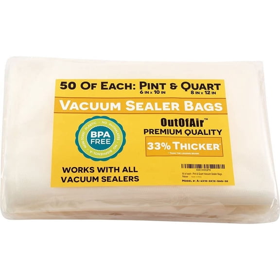 100 Vacuum Sealer Bags: 50 Pint (6" x 10") and Quart (8" 12") Bags Works with FoodSaver & Other Savers. 33% Thicker BPA Free Great for Sous Vide