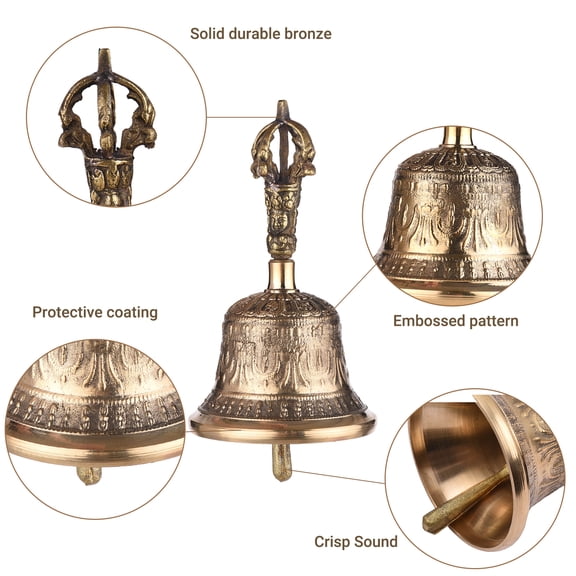Yajisi Tibetan Buddhist Bronze Hand Bell Large 6.69 Inches / 17 cm with Vajra and Protective Pad for Meditation Yoga Prayer