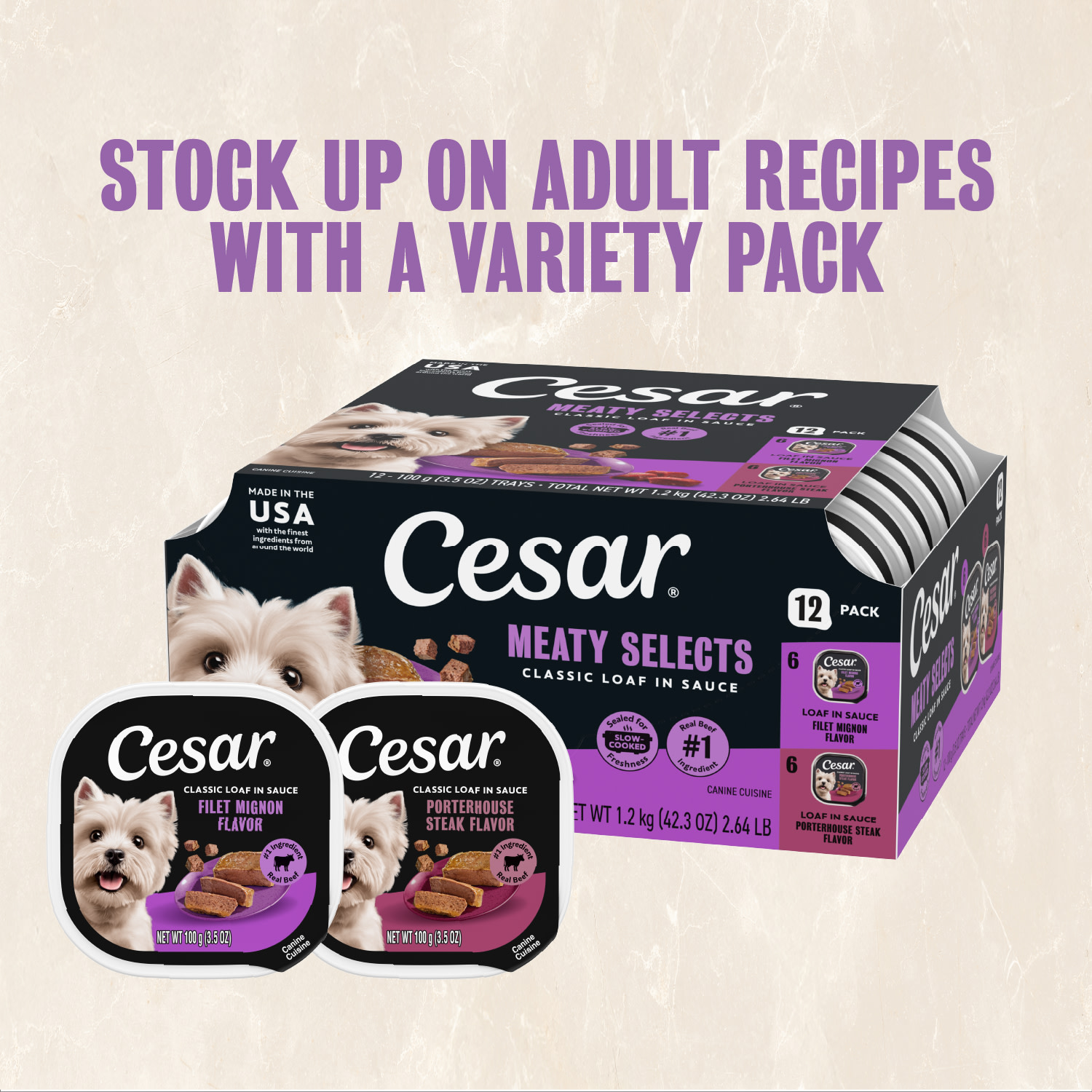 Cesar Loaf in Sauce Beef Flavors Wet Dog Food Variety Pack, 12 Ct photo 8