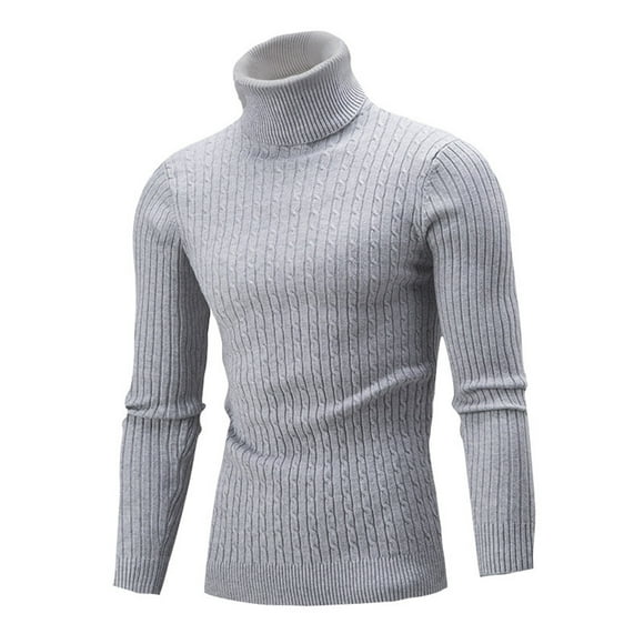jsaierl Mens Turtle Neck Sweater Knit Classic Slim Top Long Sleeve Casual Striped Warm Pullover Sweater