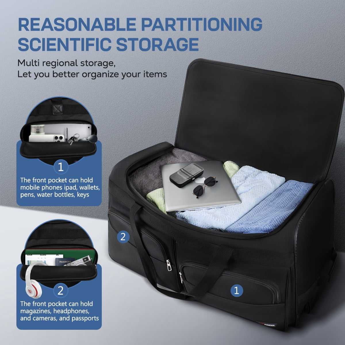 42 Inch Rolling Duffle Bag with Wheels, Extra Large Collapsible Travel Luggage for Long Trips & Outdoor Activities, Black, TB328