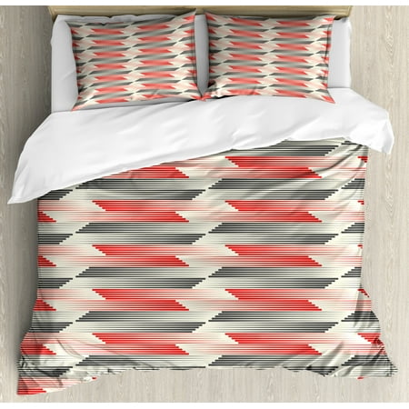 Modern King Size Duvet Cover Set Geometric Graphic Grid Abstract