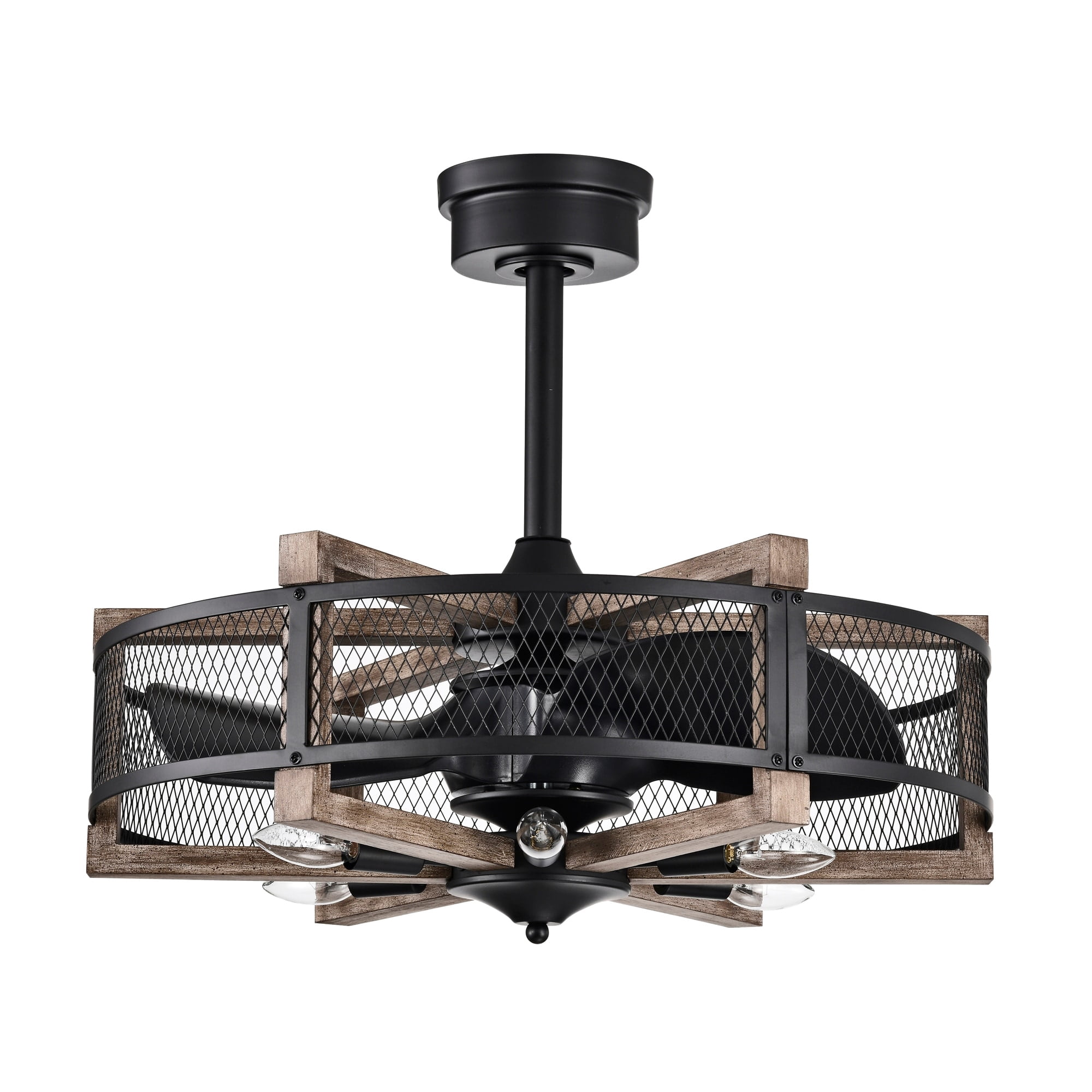 Wulf 24 in. 6-Light Indoor Matte Black and Faux Wood Grain Finish Ceiling Fan with Light Kit