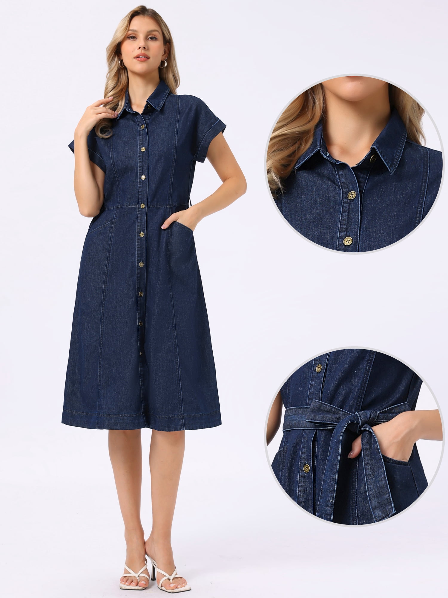 DARING DIVA Denim Shirt Button Down Short Sleeves  Dress Small Black Blue