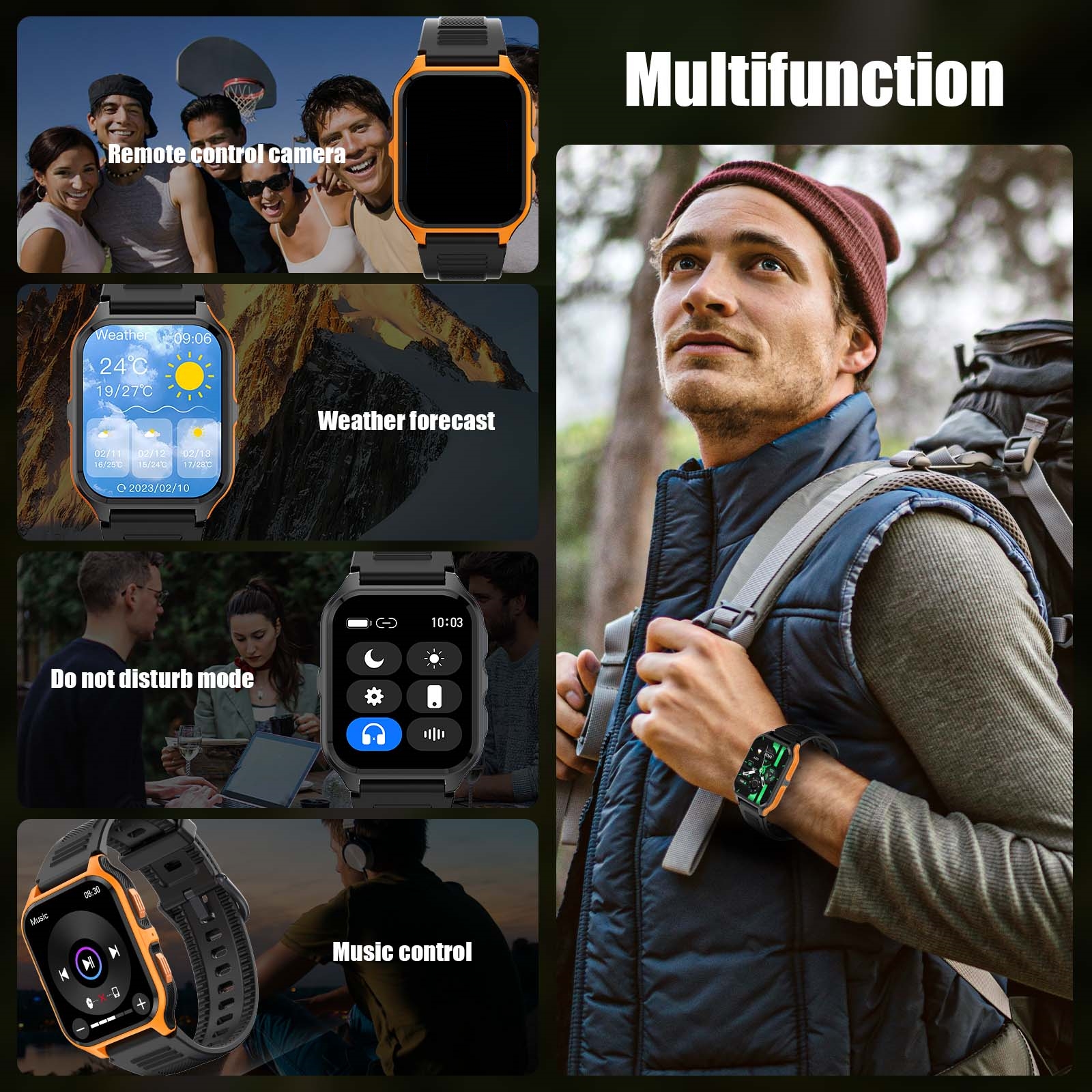 PAKRYS Smartwatches For Men, 3ATM Waterproof 100+ Sport Modes Outdoor Fitness Tracker, 1.83'' HD Rugged Smart Watch with Bluetooth Calls, for iPhone Android