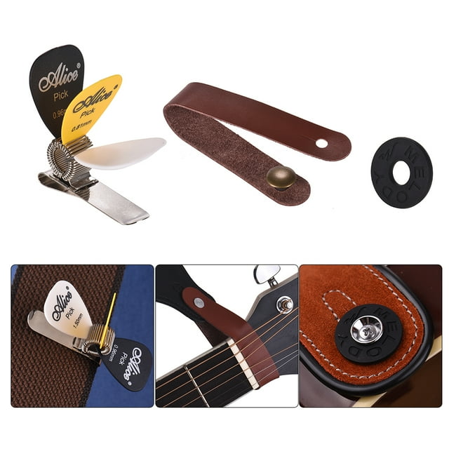 Guitar Accessory Kit Acoustic Guitar Neck Strap + Guitar Strap Rubber Lock + Guitar Picks Holder Clip + 3pcs Guitar Picks(Random Color Delivery)