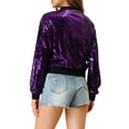 thumbnail image 5 of INSPIRE CHIC Women's Sequin Jacket Zipper Closure Hidden Pockets Bomber Jacket S Purple, 5 of 9