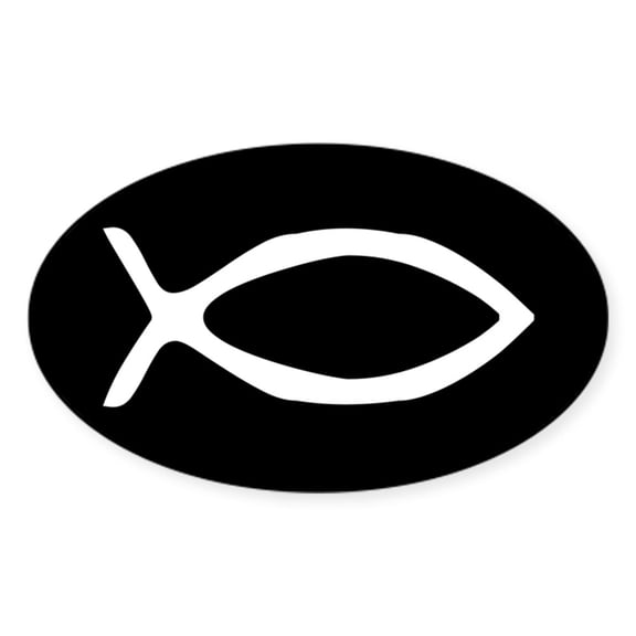 CafePress - White Jesus Fish Oval Sticker - Sticker (Oval)
