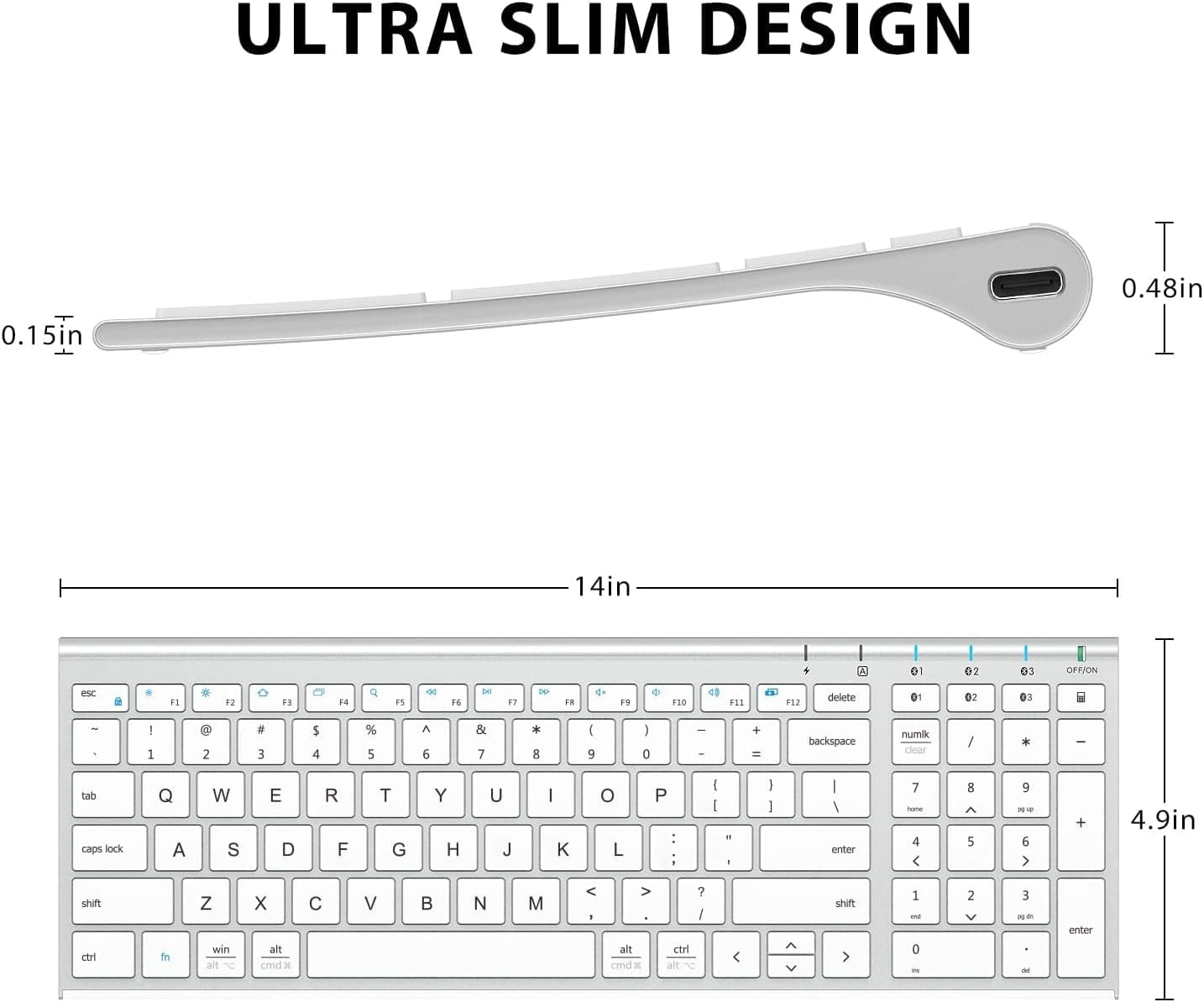 Bluetooth keyboard, universal Bluetooth 5.1 wireless keyboard and digital Pad, ergonomically designed