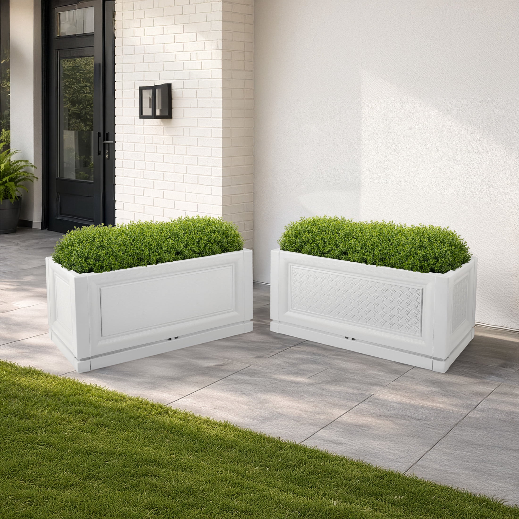 Pure Garden Large Planters for Outdoor Plants 2-Pack - 31.5in Rectangular Long Pots for Plants, White