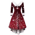 thumbnail image 5 of Women's Fashionable Casual Fitted Christmas Print Party Long-Sleeved V-Neck Hair Collar Dress for Holiday Parties and Events,Wine,S, 5 of 5