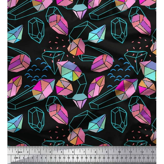 Soimoi Black Cotton Duck Fabric Stone & Diamond Geometric Printed Fabric 1 Yard 42 Inch Wide