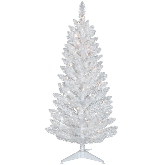 Mayhihi White 4ft Prelit Artificial Christmas Pine with 50 Warm White Lights for Tabletops, Shops and Holiday Indoor Decor