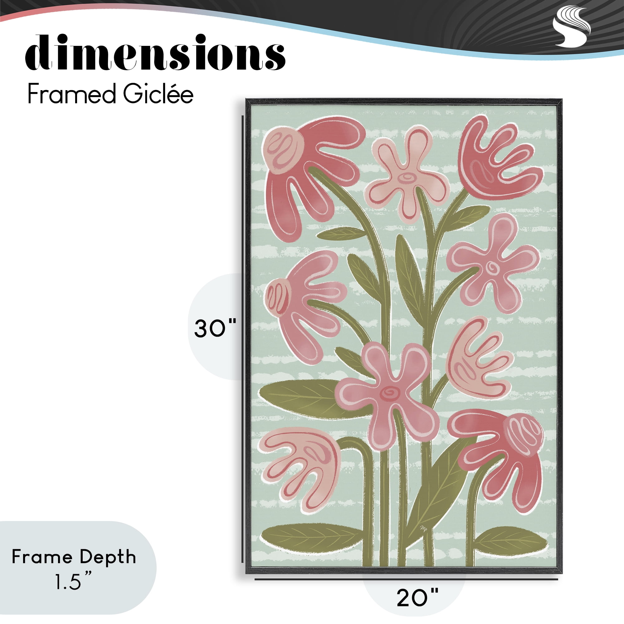 Stupell Industries Pink Whimsy Midcentury Flowers Black Framed Giclee Art, design by Martina Pavlova