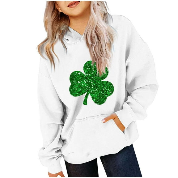 Gfyviroh Toddler St. Patrick's Day Sweatshirts 2-14 Years Boys Girls Hoodies Cute Print Long Sleeve Sweatshirts Loose Hooded Tops with Front Pocket