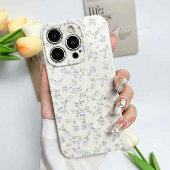 Floral Case for iPhone 15 Pro Cute Flower Rose Pattern Aesthetic iPhone 15 Pro Case Vintage Girls Women,Oil Flowers Girly Trendy Slim Fit TPU Shockproof Protective Case, Beige