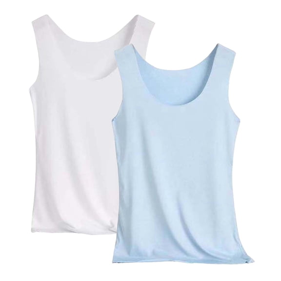 CIENVNSTG Women's Summer Tank Tops Basic Scoop Neck Camisole Undershirt Blue 2XL