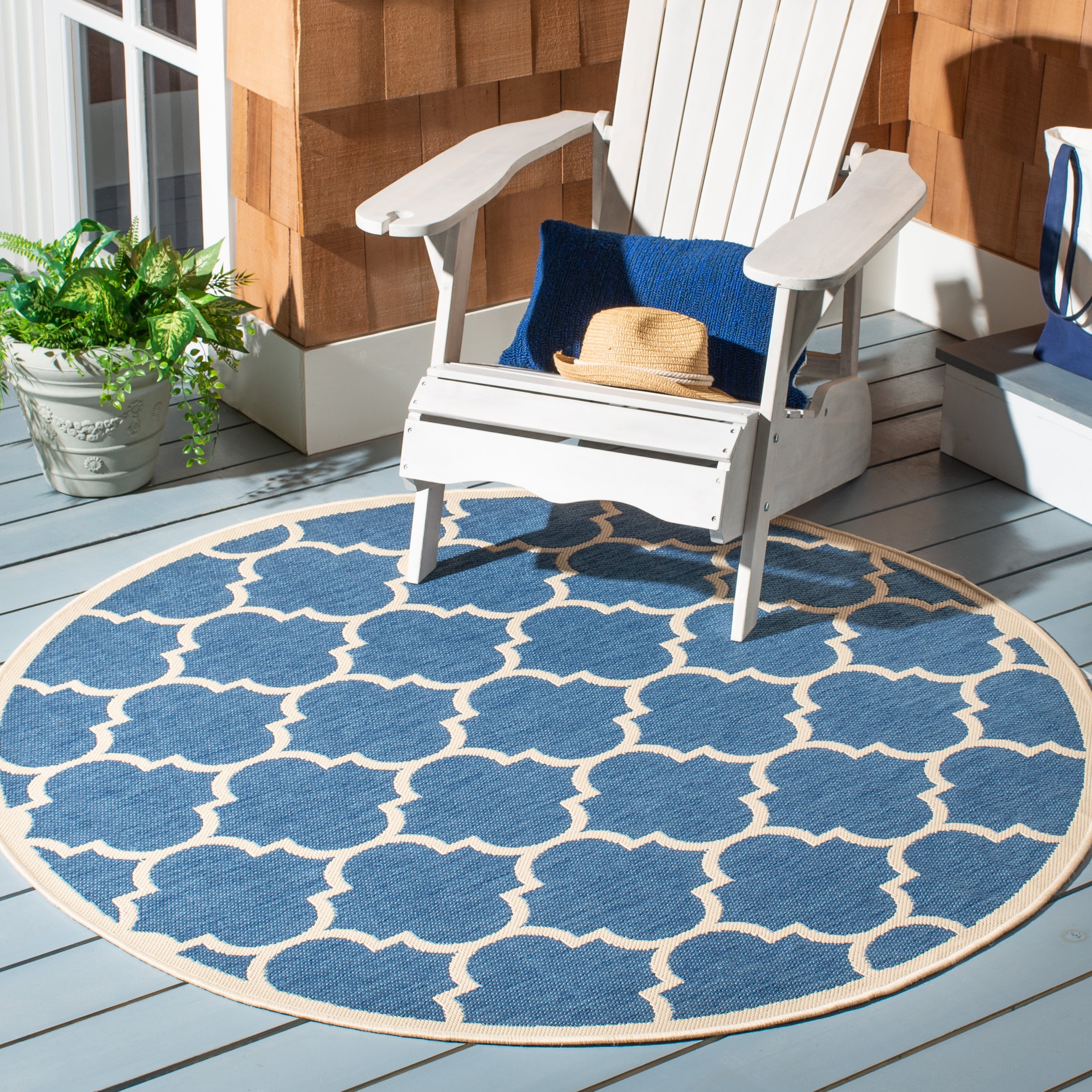 Safavieh Courtyard Alyssa Geometric Indoor/Outdoor Area Rug, Blue/Beige, 7'10" x 7'10" Round