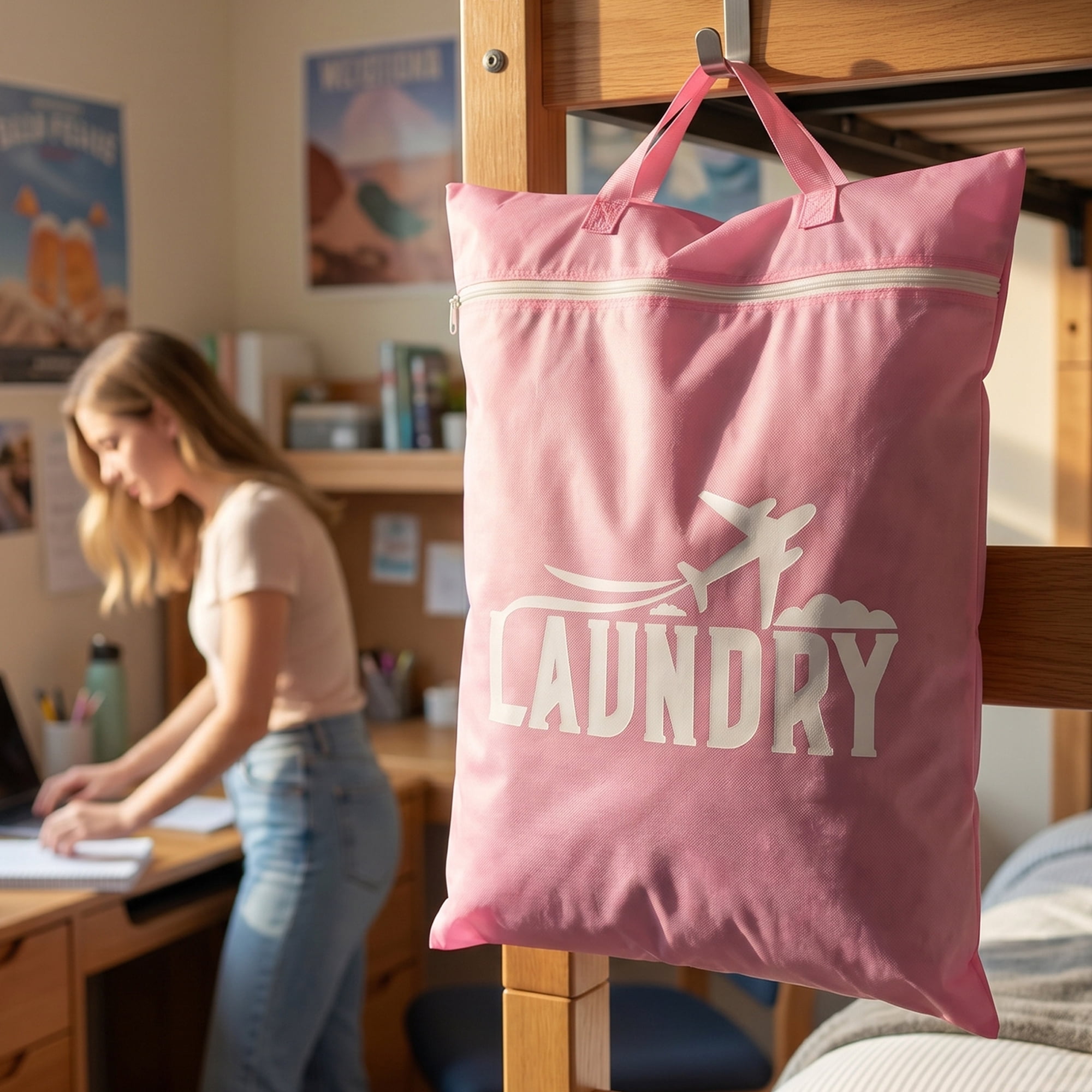 Unique Bargains 2Pcs Waterproof Wet Dry Lightweight Mesh Laundry Bag Pink 18.9" x 22.8"