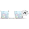 thumbnail image 2 of Decadence 925 Sterling Silver 5mm Square Princess Cut Created Opal October Birthstone Screwback Stud Earrings, 2 of 7