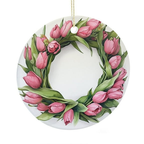 Ceramic Christmas Ornament Farmhouse Tulip Ornaments for Christmas Tree Hanging Ornaments for Christmas Tree Decoration Xmas Day Home Party Decorations Pink Tulips Christmas Tree Ornaments