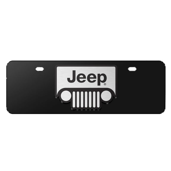 Jeep Grill 3D Logo 12" x 4.25" European Look Black Half-Size Stainless Steel License Plate
