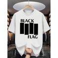 thumbnail image 1 of Camiseta con estampado de bandera negra: Camiseta informal de algodón de verano, cuello redondo, corte regular para adultos., 1 of 6