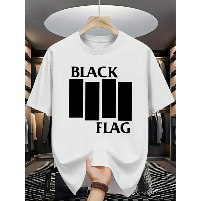 Camiseta con estampado de bandera negra: Camiseta informal de algodón de verano, cuello redondo, corte regular para adultos.