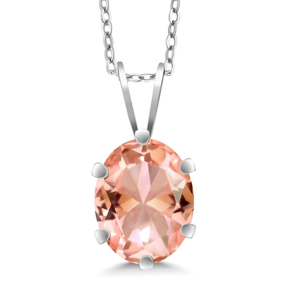 Gem Stone King 2.00 Cttw Peach Nano Morganite Pendant Necklace for Women | 925 Sterling Silver | Gemstone Birthstone | Oval 9X7MM | With 18 inch Silver Chain