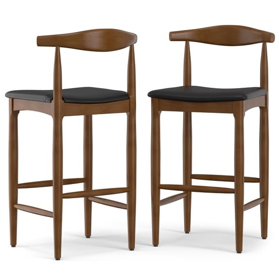 Simpli Home Molly Mid Century Modern 29 inch Bar Stool in Black Vegan Faux Leather, Fully Assembled