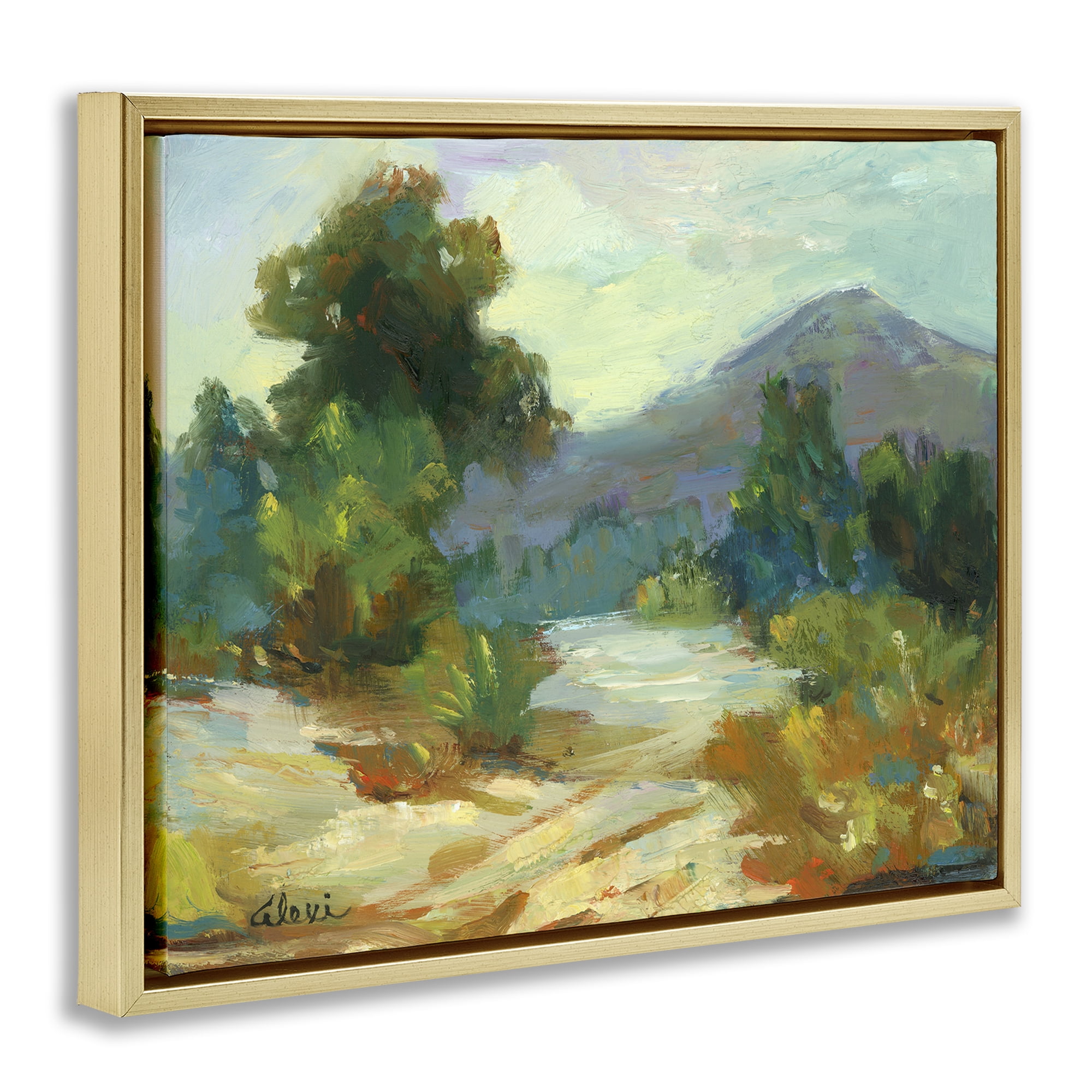 Stupell Industries Fall Time Mountain View Landscape & Nature Painting Gold Floater Framed Canvas Art Print Wall Art, 31 x 25
