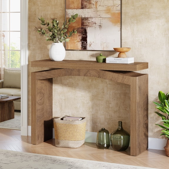 Finmind Console Table for Entryway, 40-inch Farmhouse Sofa Console Behind Couch, Small Entry Table for Hallway, Foyer, Living Room, Natural Brown
