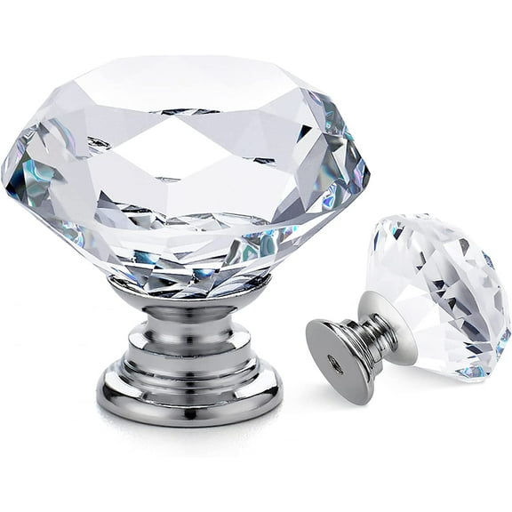 25pcs 30mm Diamond Shape Crystal Drawer Handles Silver Base Dresser / Glass Cabinet Decorative Handles