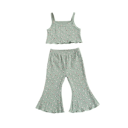 

Toddler Baby Girl Flare Pants Set Floral Halter Crop Top Pants Summer Outfits