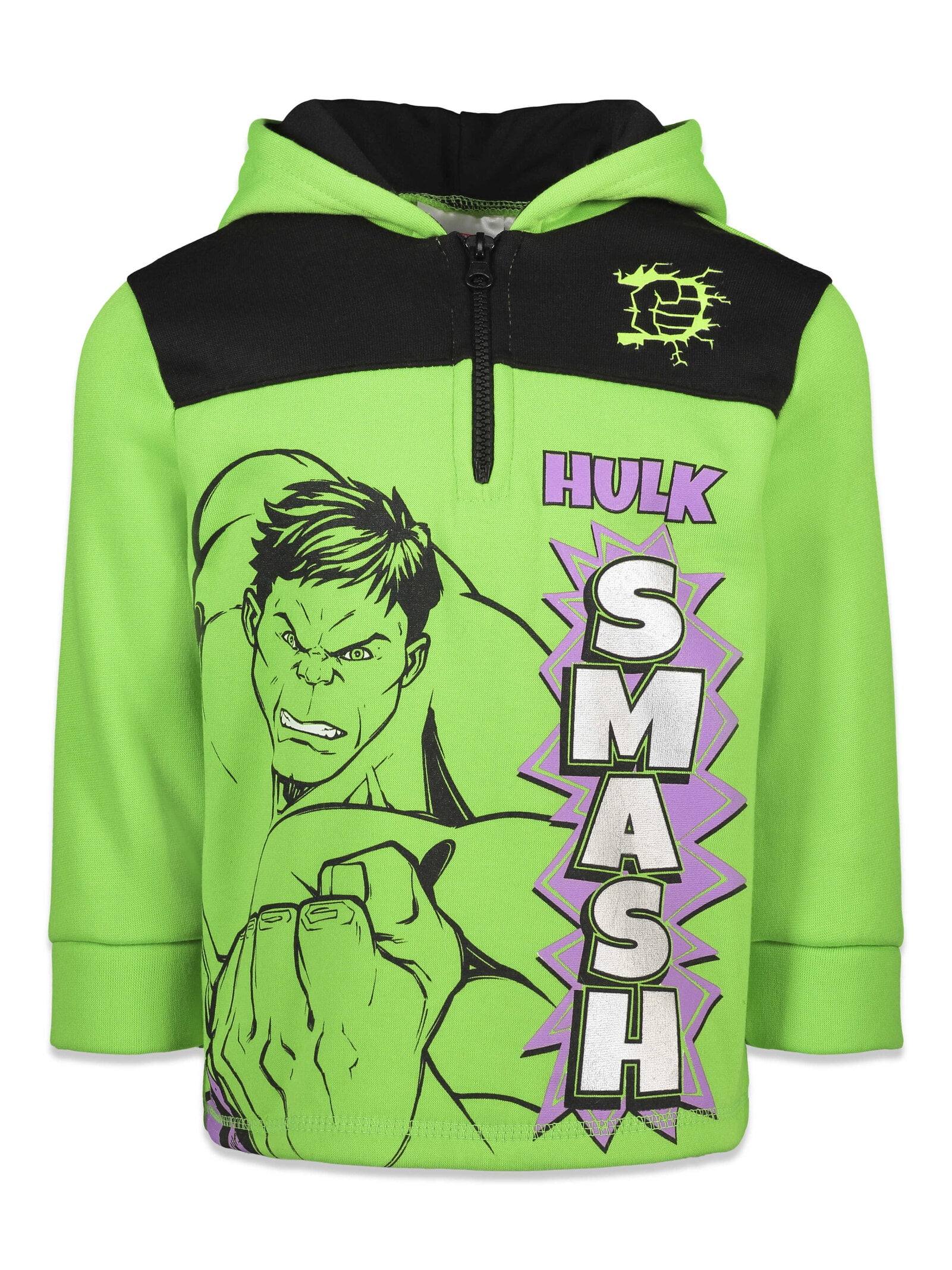 Marvel Avengers Hulk Toddler Boys Fleece Half Zip Hoodie Toddler to Big Kid