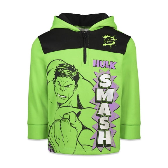 Marvel Avengers Hulk Toddler Boys Fleece Half Zip Hoodie Toddler to Big Kid