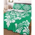 thumbnail image 3 of Quilts King Size Bedding Set, Green Boho Lightweight Quilted Comforter, Vintage Classic Bohemia Flower Textured Soft Reversible Bedspread Coverlet with Pillow Covers for All Season, 96" x 106", 3 of 7
