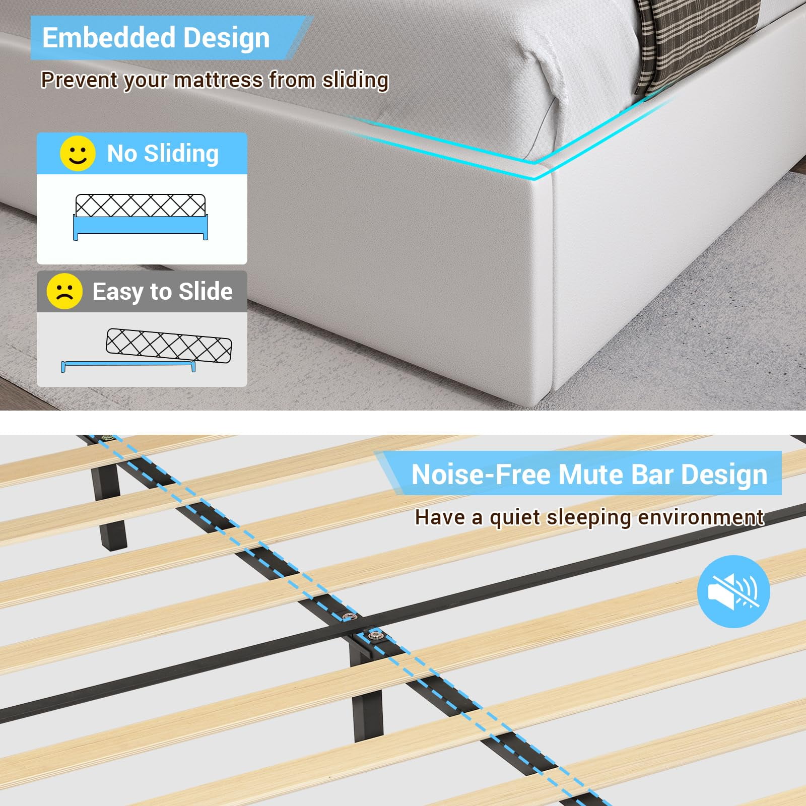 California King Bed Frame with 4 Storage Drawers & USB Ports & LED Headboard, Faux Leather Upholstered Platform Bed Frame with 3 Side Light Strip, No Spring Needed, White